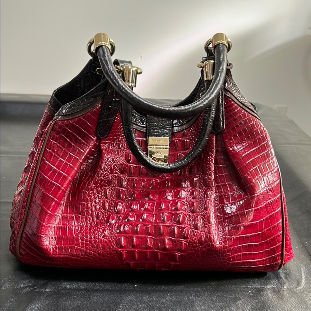 Brahmin Crimson Croc-Embossed Satchel Bag or Purse